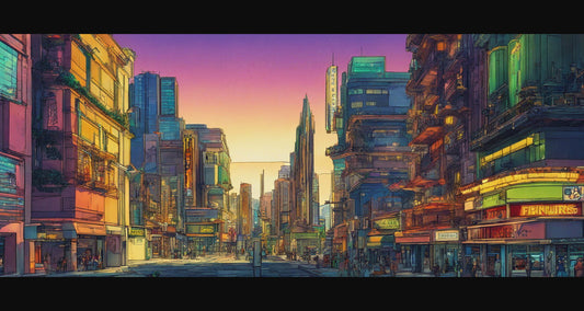 Street Level Illustrated View of a Densely Populated City Set Sometime in the Near Future 0050 SN1001 - Sweet As Hell Designs