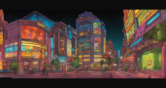 Street Level Illustrated View of a Densely Populated City Set Sometime in the Near Future 0051 SN1002 - Sweet As Hell Designs