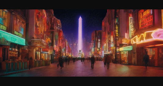 Street Level Illustrated View of a Densely Populated City Set Sometime in the Near Future 0052 SN1003 - Sweet As Hell Designs