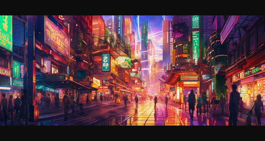 Street Level Illustrated View of a Densely Populated City Set Sometime in the Near Future 0053 SN1004 - Sweet As Hell Designs