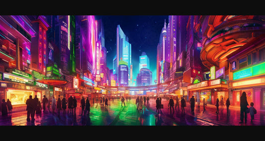 Street Level Illustrated View of a Densely Populated City Set Sometime in the Near Future 0056 SN1007 - Sweet As Hell Designs