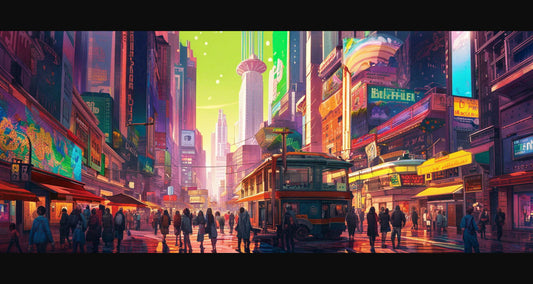 Street Level Illustrated View of a Densely Populated City Set Sometime in the Near Future 0057 SN1008 - Sweet As Hell Designs