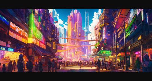 Street Level Illustrated View of a Densely Populated City Set Sometime in the Near Future 0059 SN1010 - Sweet As Hell Designs