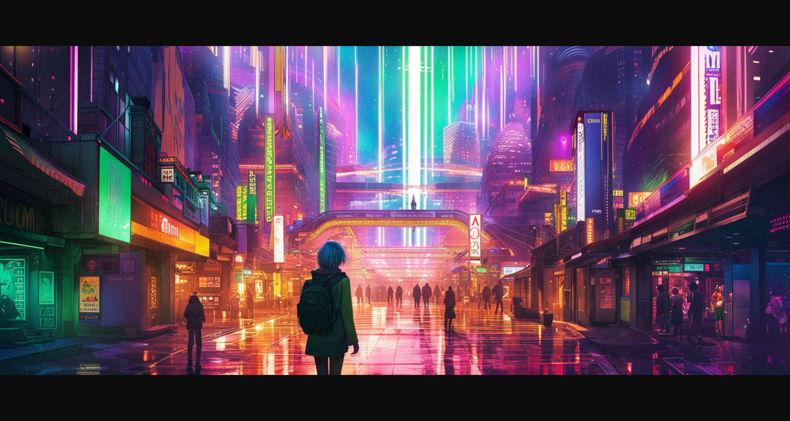 Street Level Illustrated View of a Densely Populated City Set Sometime in the Near Future 0060 SN1011 - Sweet As Hell Designs