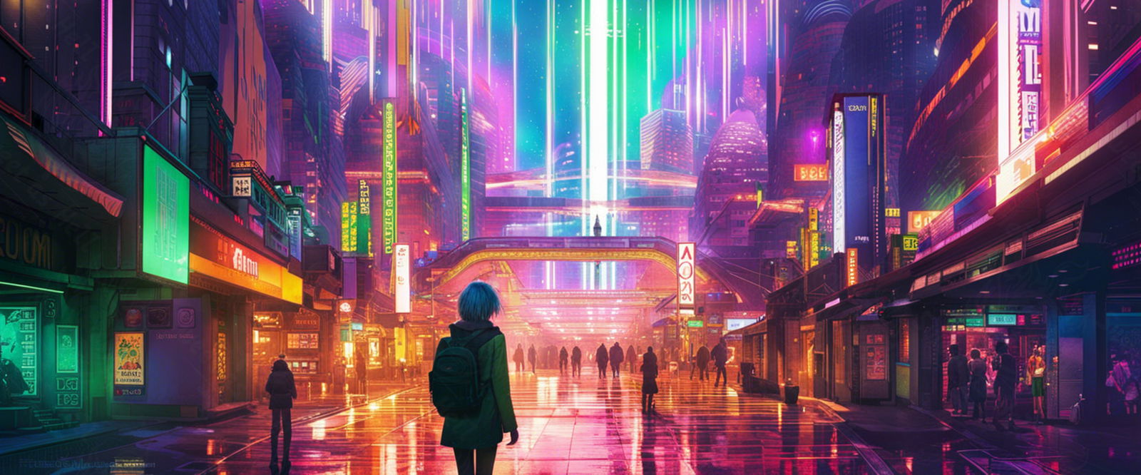 Street Level Illustrated View of a Densely Populated City Set Sometime in the Near Future 0060 SN1011 - Sweet As Hell Designs