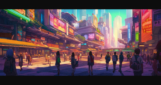 Street Level Illustrated View of a Densely Populated City Set Sometime in the Near Future 0061 SN1012 - Sweet As Hell Designs