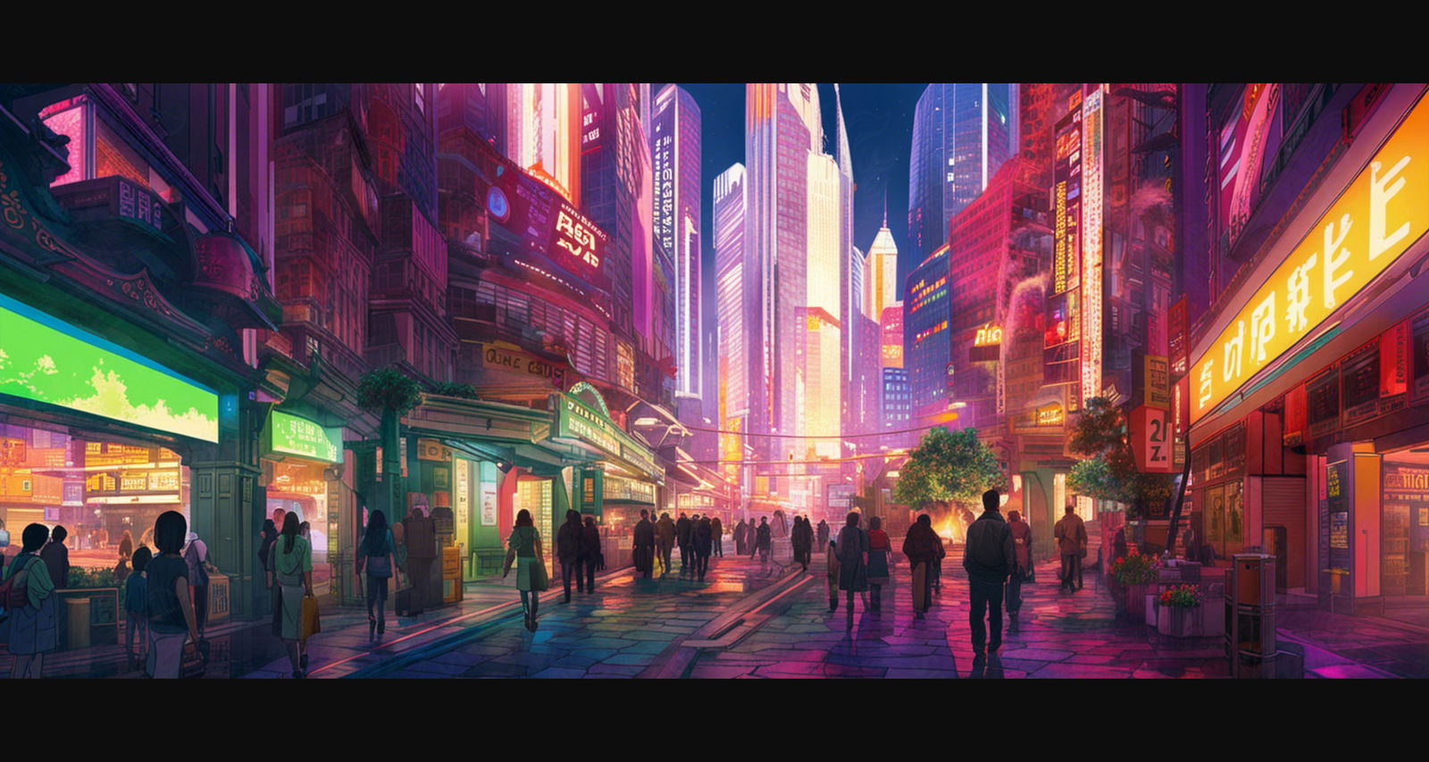 Street Level Illustrated View of a Densely Populated City Set Sometime in the Near Future 0062 SN1013 - Sweet As Hell Designs