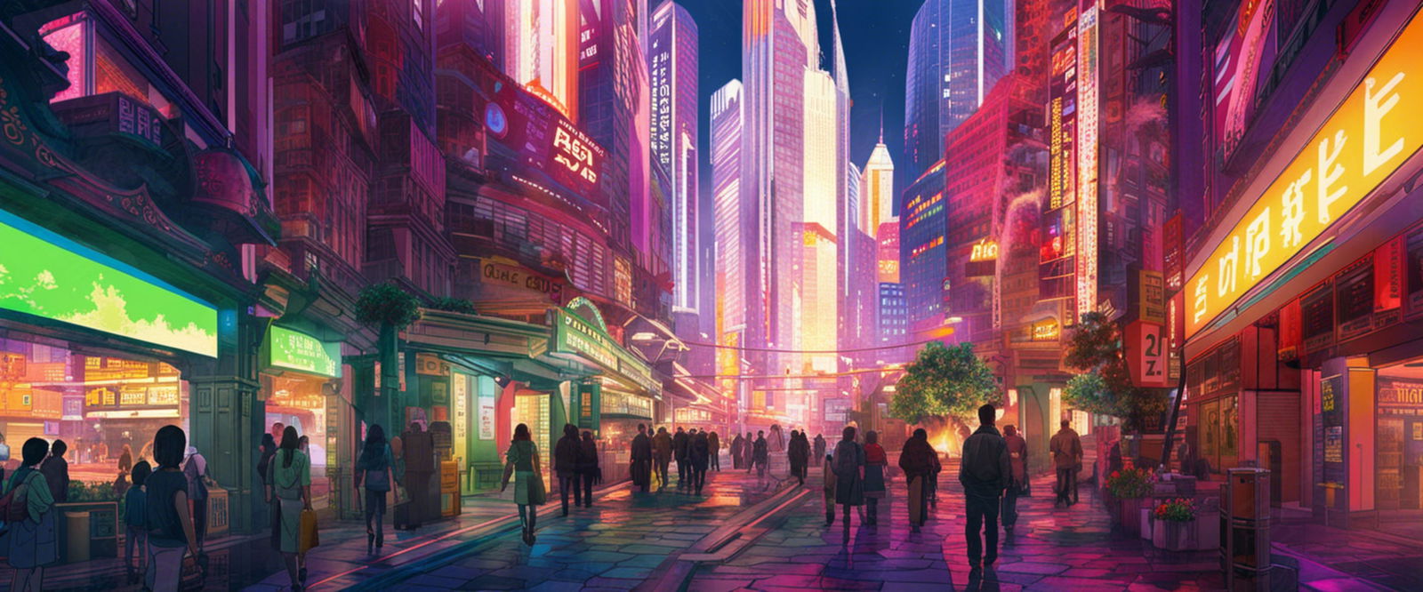 Street Level Illustrated View of a Densely Populated City Set Sometime in the Near Future 0062 SN1013 - Sweet As Hell Designs