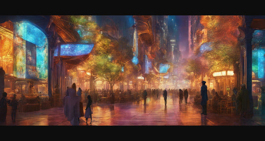 Street Level Illustrated View of a Densely Populated City Set Sometime in the Near Future 0063 SN1014 - Sweet As Hell Designs