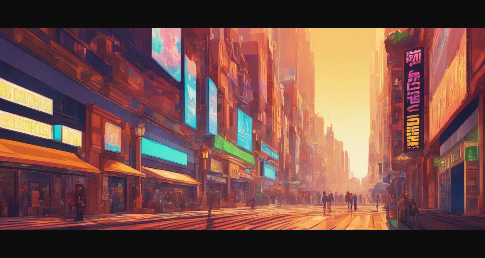Street Level Illustrated View of a Densely Populated City Set Sometime in the Near Future 0064 SN1015 - Sweet As Hell Designs