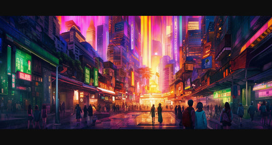 Street Level Illustrated View of a Densely Populated City Set Sometime in the Near Future 0065 SN1016 - Sweet As Hell Designs