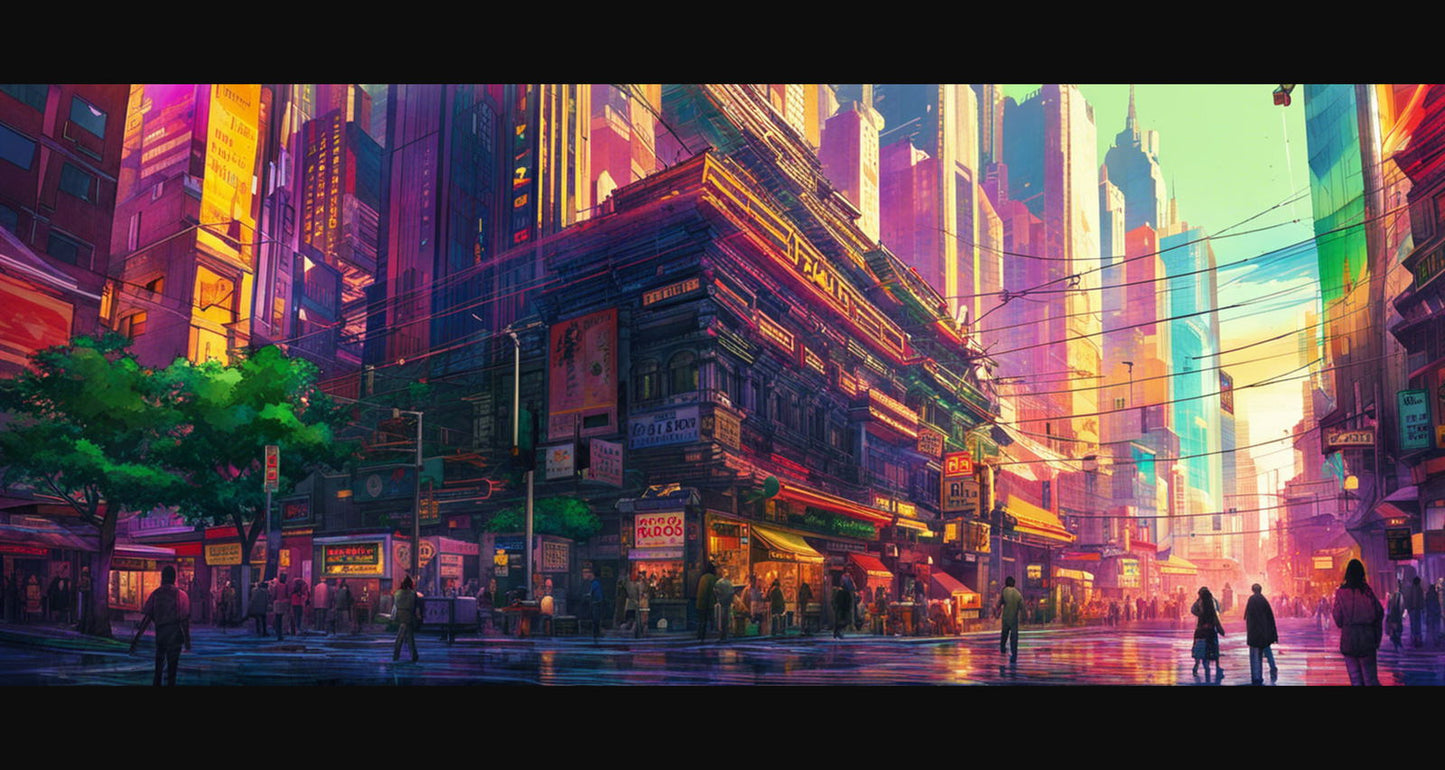 Street Level Illustrated View of a Densely Populated City Set Sometime in the Near Future 0066 SN1017 - Sweet As Hell Designs