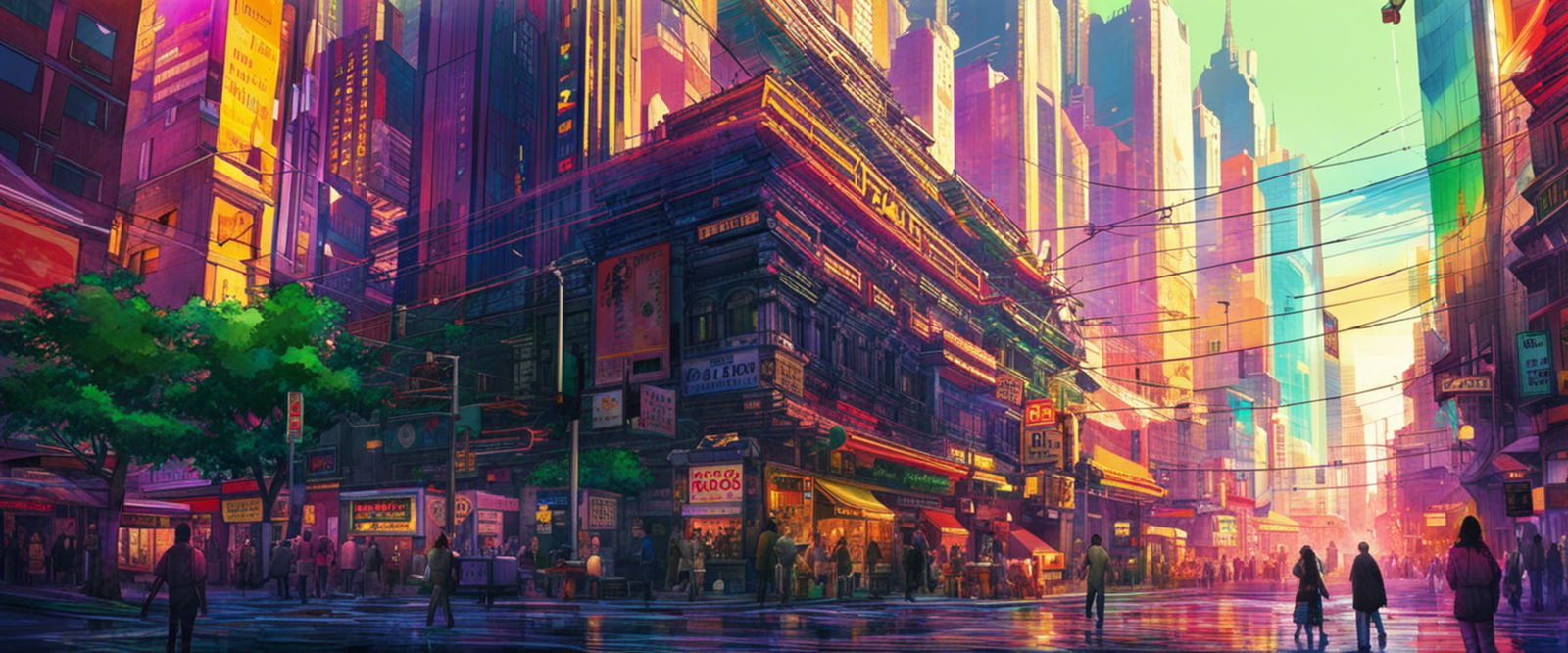 Street Level Illustrated View of a Densely Populated City Set Sometime in the Near Future 0066 SN1017 - Sweet As Hell Designs