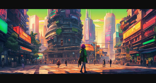 Street Level Illustrated View of a Densely Populated City Set Sometime in the Near Future 0067 SN1018 - Sweet As Hell Designs