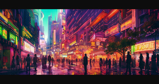 Street Level Illustrated View of a Densely Populated City Set Sometime in the Near Future 0068 SN1019 - Sweet As Hell Designs