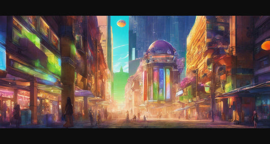 Street Level Illustrated View of a Densely Populated City Set Sometime in the Near Future 0070 SN1021 - Sweet As Hell Designs
