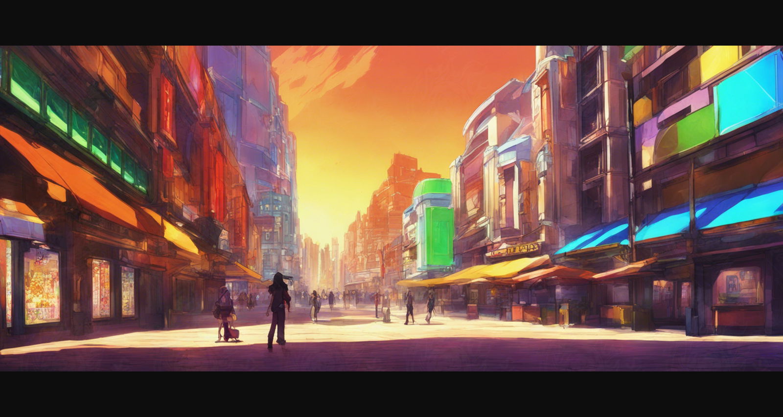 Street Level Illustrated View of a Densely Populated City Set Sometime in the Near Future 0071 SN1022 - Sweet As Hell Designs