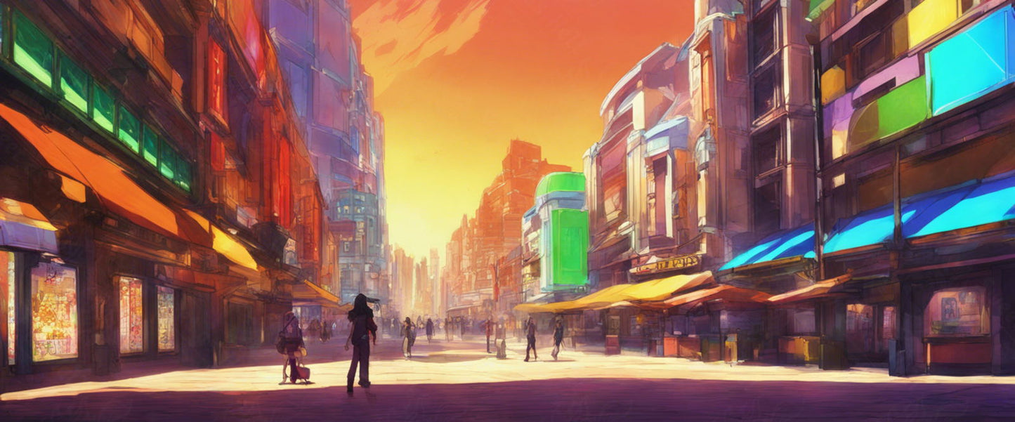 Street Level Illustrated View of a Densely Populated City Set Sometime in the Near Future 0071 SN1022 - Sweet As Hell Designs