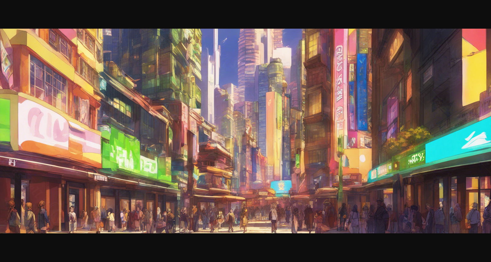 Street Level Illustrated View of a Densely Populated City Set Sometime in the Near Future 0072 SN1023 - Sweet As Hell Designs