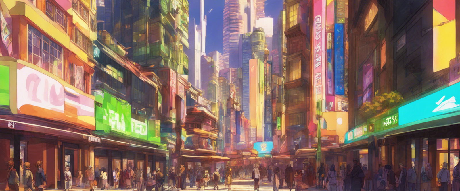 Street Level Illustrated View of a Densely Populated City Set Sometime in the Near Future 0072 SN1023 - Sweet As Hell Designs