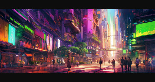 Street Level Illustrated View of a Densely Populated City Set Sometime in the Near Future 0075 SN1026 - Sweet As Hell Designs