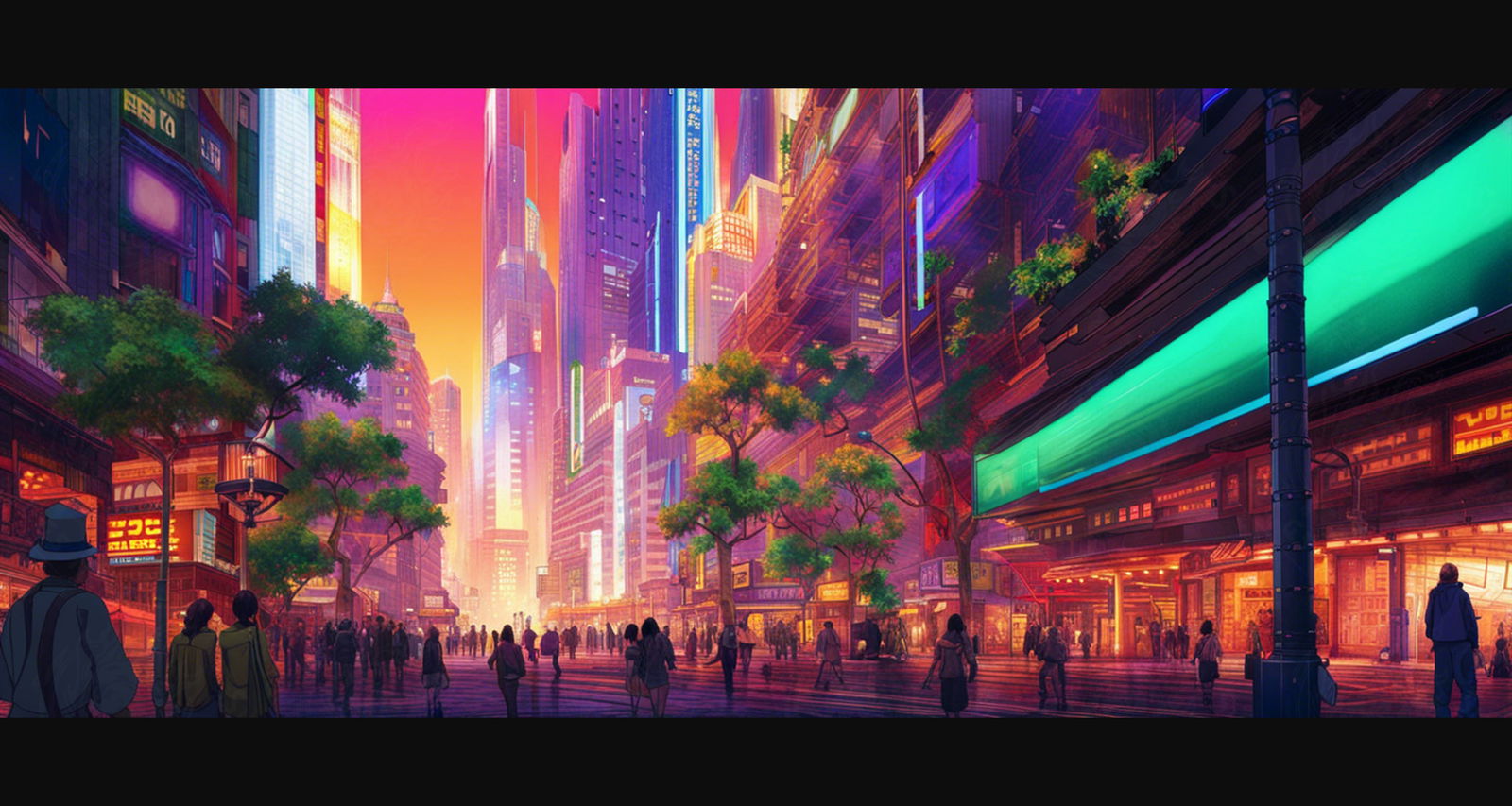 Street Level Illustrated View of a Densely Populated City Set Sometime in the Near Future 0078 SN1029 - Sweet As Hell Designs
