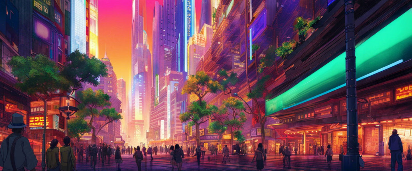 Street Level Illustrated View of a Densely Populated City Set Sometime in the Near Future 0078 SN1029 - Sweet As Hell Designs