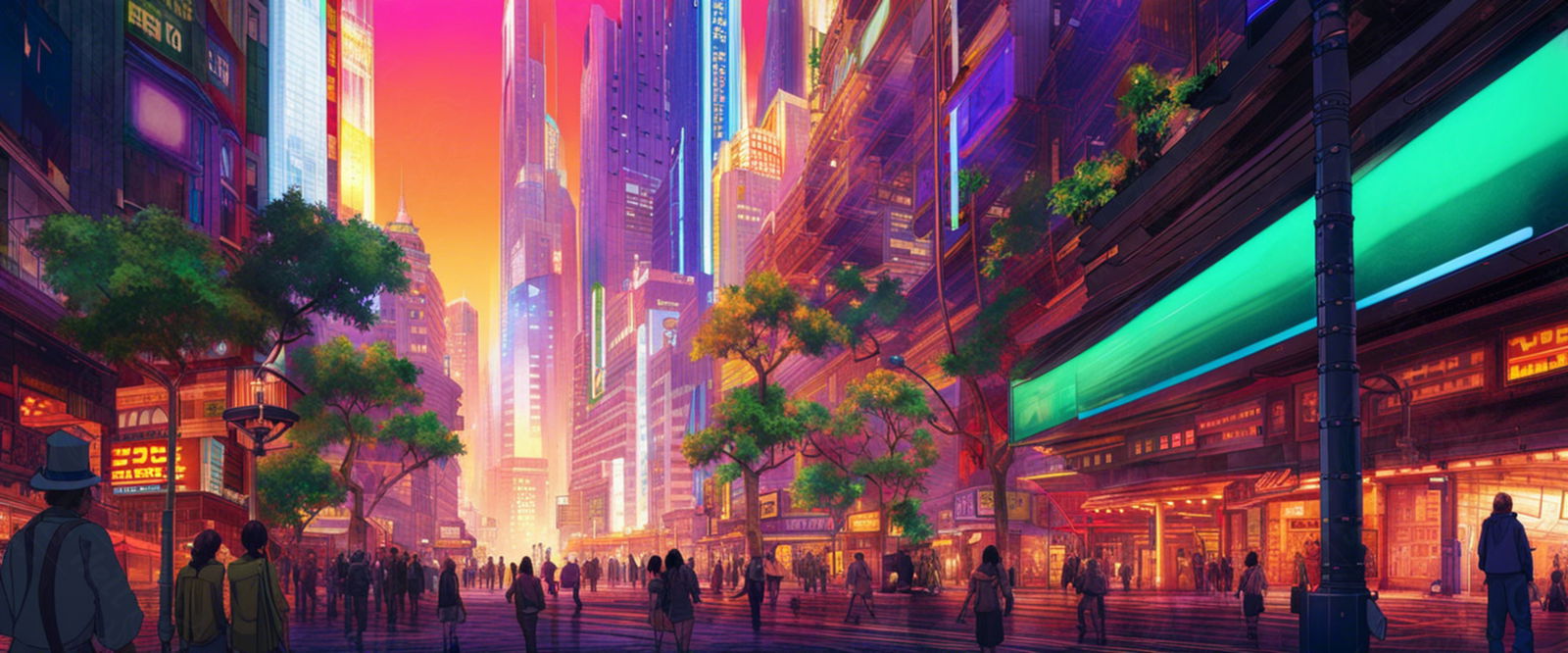 Street Level Illustrated View of a Densely Populated City Set Sometime in the Near Future 0078 SN1029 - Sweet As Hell Designs