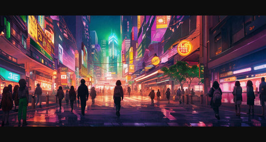 Street Level Illustrated View of a Densely Populated City Set Sometime in the Near Future 0081 SN1032 - Sweet As Hell Designs