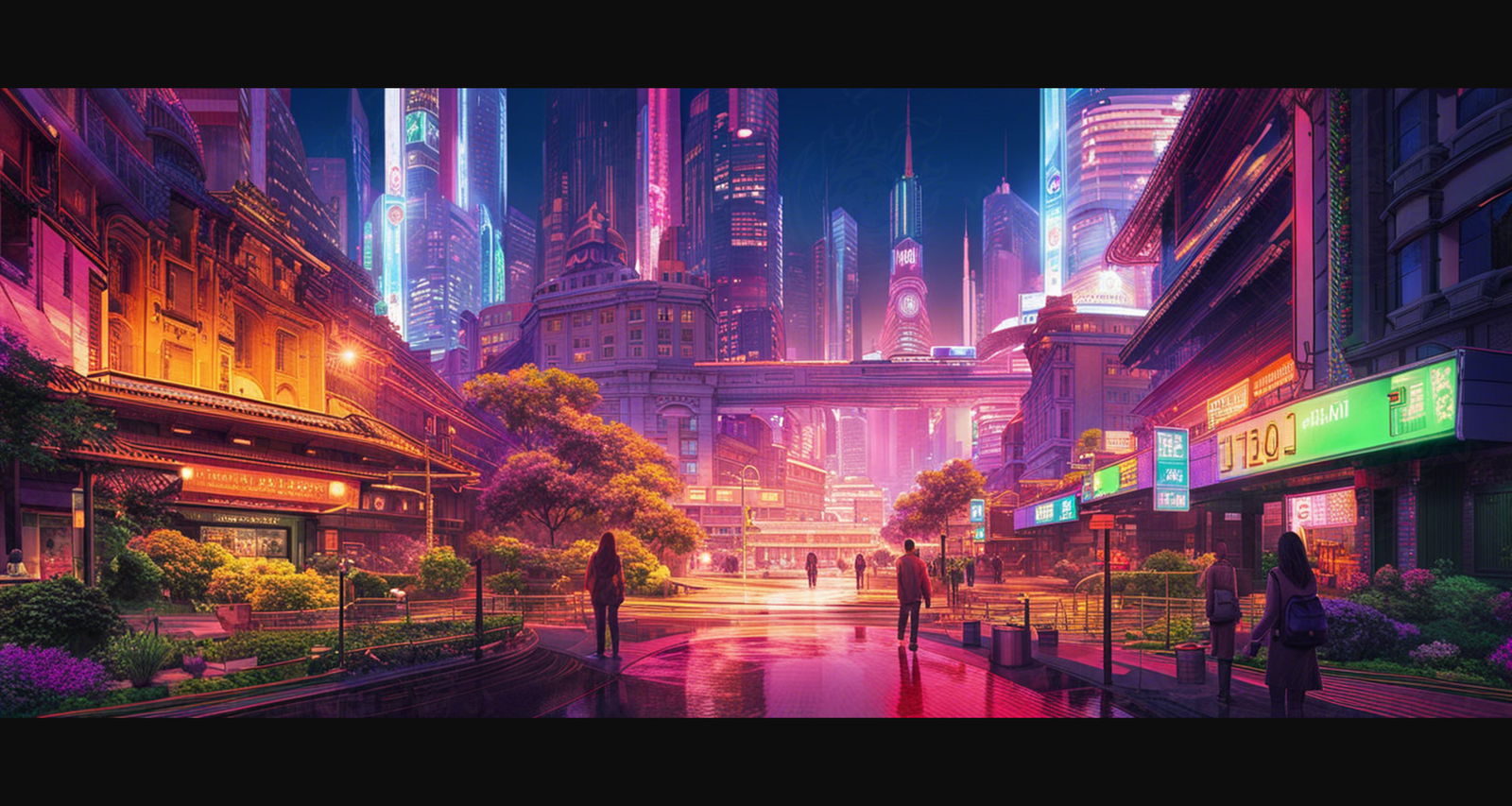 Street Level Illustrated View of a Densely Populated City Set Sometime in the Near Future 0082 SN1033 - Sweet As Hell Designs