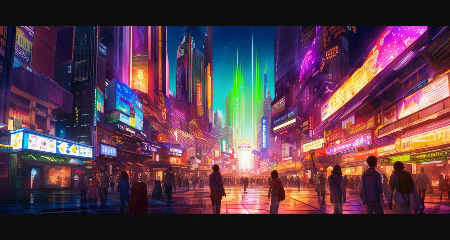 Street Level Illustrated View of a Densely Populated City Set Sometime in the Near Future 0085 SN1036 - Sweet As Hell Designs