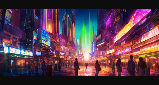 Street Level Illustrated View of a Densely Populated City Set Sometime in the Near Future 0085 SN1036 - Sweet As Hell Designs