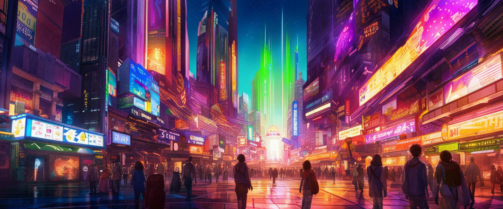 Street Level Illustrated View of a Densely Populated City Set Sometime in the Near Future 0085 SN1036 - Sweet As Hell Designs