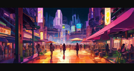 Street Level Illustrated View of a Densely Populated City Set Sometime in the Near Future 0086 SN1037 - Sweet As Hell Designs