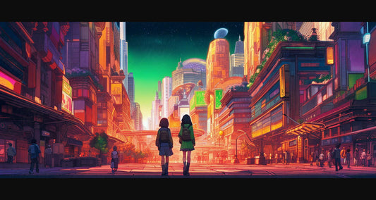 Street Level Illustrated View of a Densely Populated City Set Sometime in the Near Future 0087 SN1038 - Sweet As Hell Designs