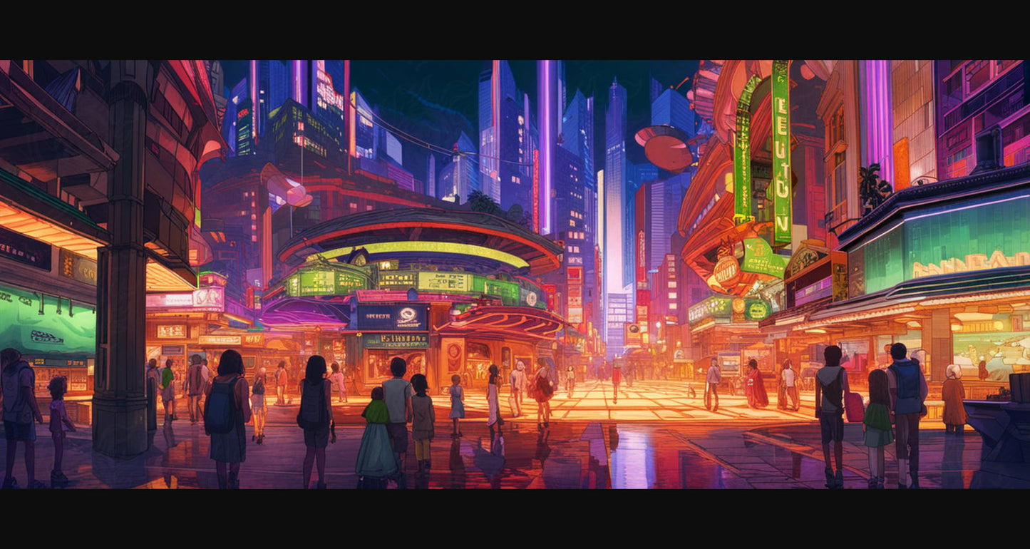 Street Level Illustrated View of a Densely Populated City Set Sometime in the Near Future 0089 SN1040 - Sweet As Hell Designs