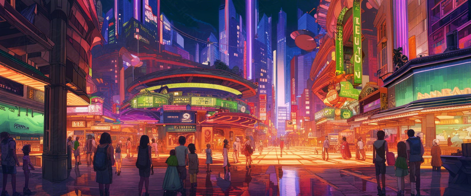 Street Level Illustrated View of a Densely Populated City Set Sometime in the Near Future 0089 SN1040 - Sweet As Hell Designs