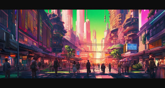 Street Level Illustrated View of a Densely Populated City Set Sometime in the Near Future 0093 SN1044 - Sweet As Hell Designs