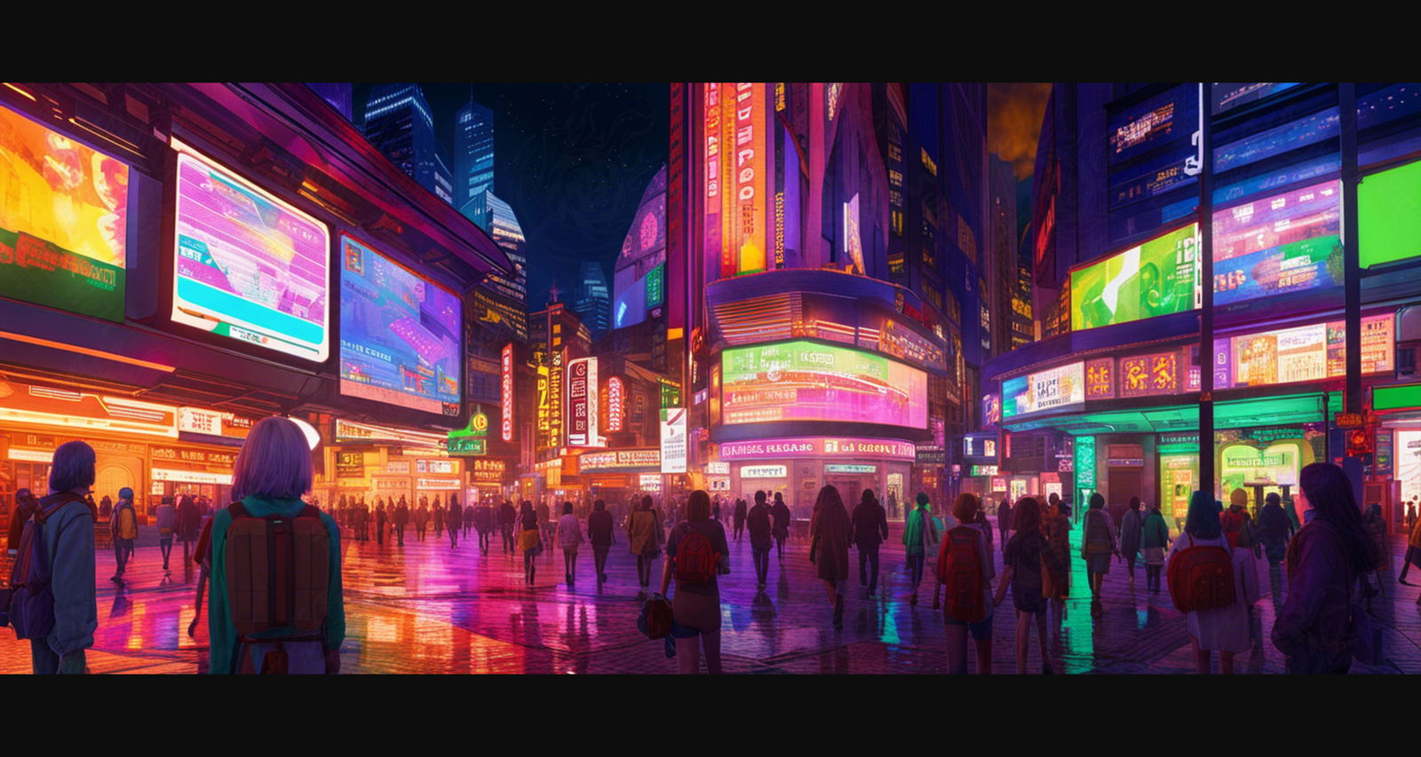 Street Level Illustrated View of a Densely Populated City Set Sometime in the Near Future 0096 SN1047 - Sweet As Hell Designs