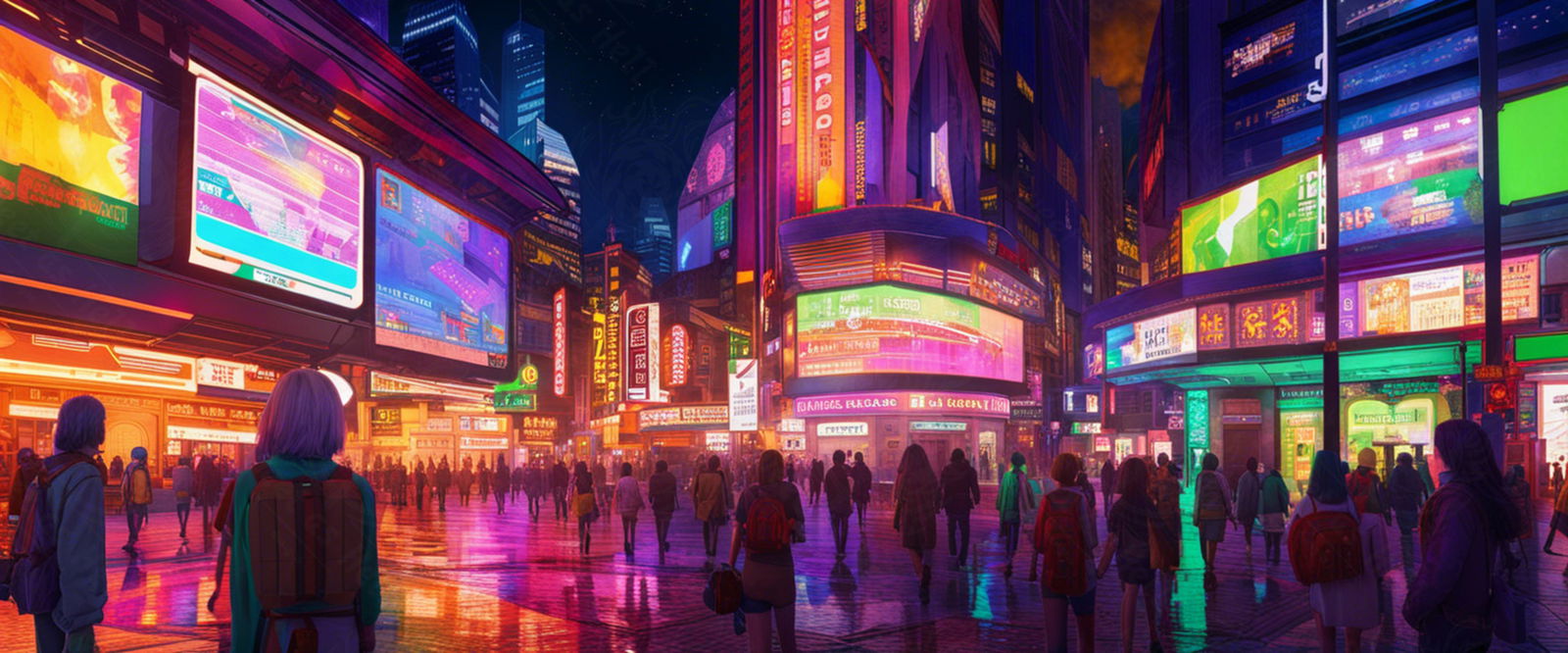 Street Level Illustrated View of a Densely Populated City Set Sometime in the Near Future 0096 SN1047 - Sweet As Hell Designs