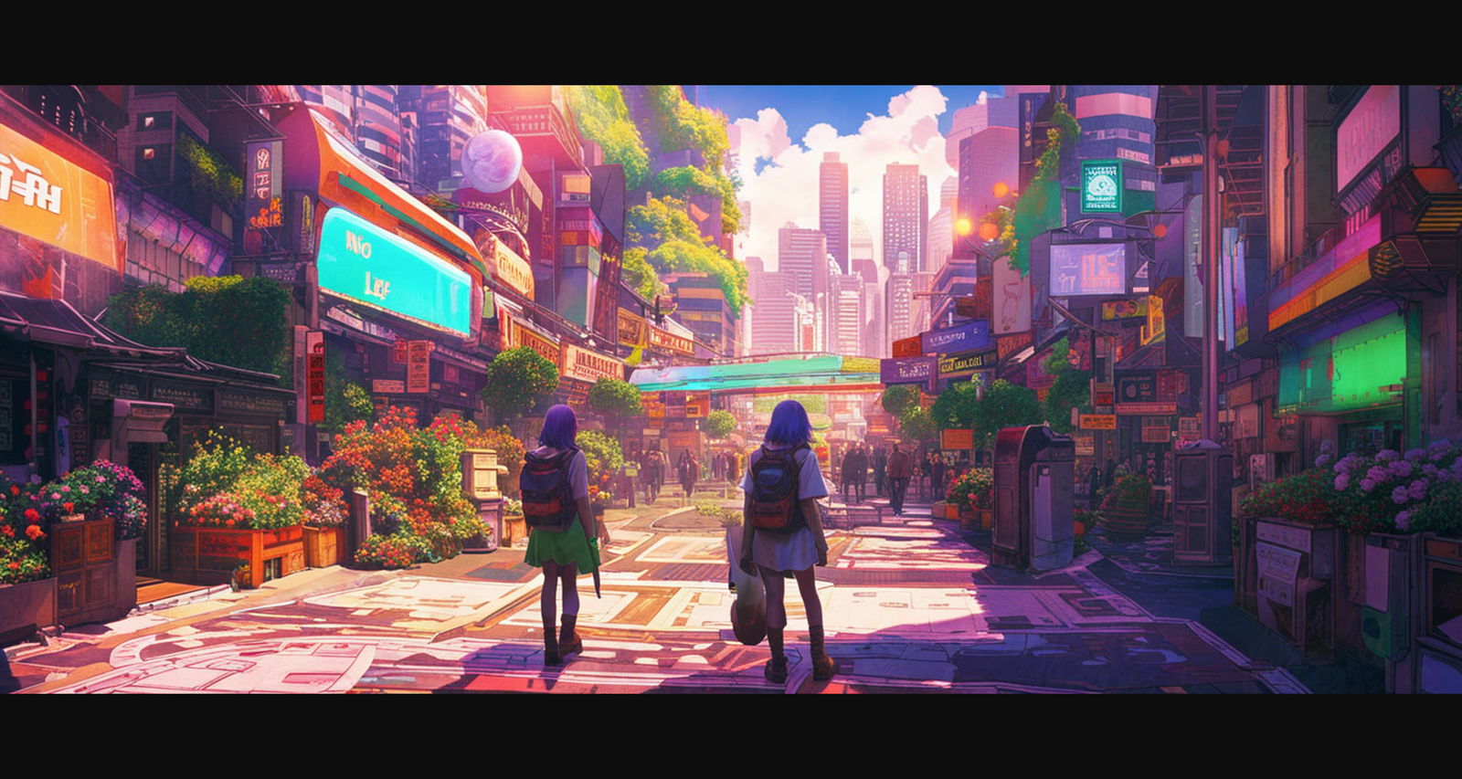 Street Level Illustrated View of a Densely Populated City Set Sometime in the Near Future 0097 SN1048 - Sweet As Hell Designs