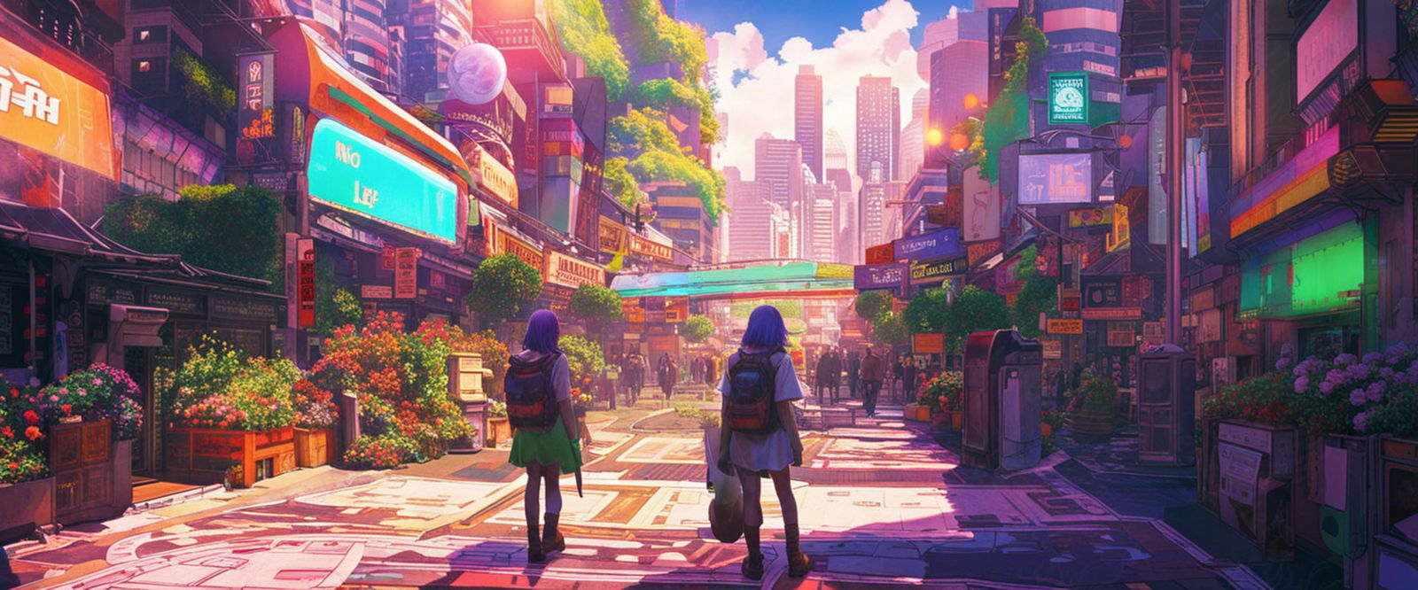 Street Level Illustrated View of a Densely Populated City Set Sometime in the Near Future 0097 SN1048 - Sweet As Hell Designs
