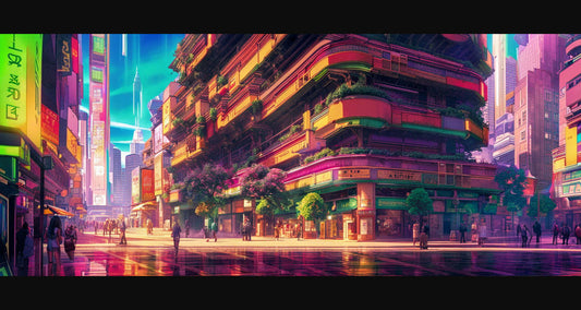 Street Level Illustrated View of a Densely Populated City Set Sometime in the Near Future 0098 SN1049 - Sweet As Hell Designs