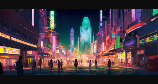 Street Level Illustrated View of a Densely Populated City Set Sometime in the Near Future 0099 SN1050 - Sweet As Hell Designs