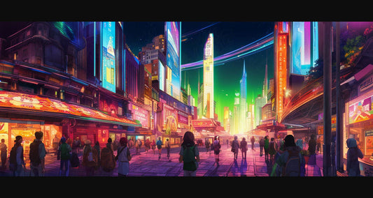 Street Level Illustrated View of a Densely Populated City Set Sometime in the Near Future 0100 SN1051 - Sweet As Hell Designs