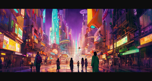 Street Level Illustrated View of a Densely Populated City Set Sometime in the Near Future 0102 SN1053 - Sweet As Hell Designs