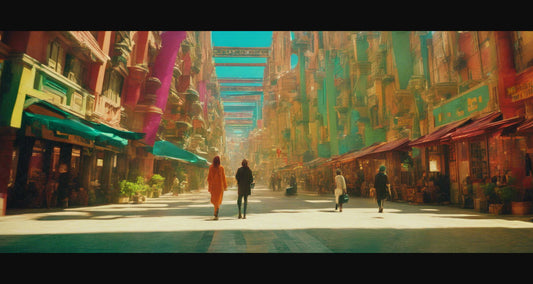 Street Level Illustrated View of a Densely Populated City Set Sometime in the Near Future 0104 SN1055 - Sweet As Hell Designs