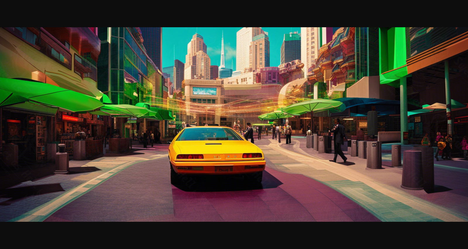 Street Level Illustrated View of a Densely Populated City Set Sometime in the Near Future 0106 SN1057 - Sweet As Hell Designs