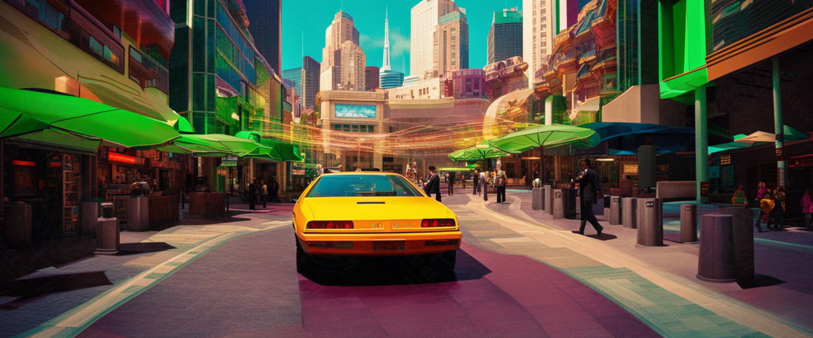 Street Level Illustrated View of a Densely Populated City Set Sometime in the Near Future 0106 SN1057 - Sweet As Hell Designs