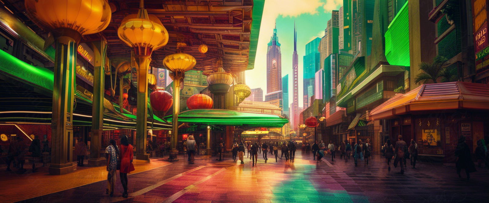 Street Level Illustrated View of a Densely Populated City Set Sometime in the Near Future 0107 SN1058 - Sweet As Hell Designs